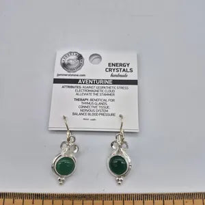Green Aventurine Silver Plated Earrings - Minimal Boho Crystal Earrings for Women