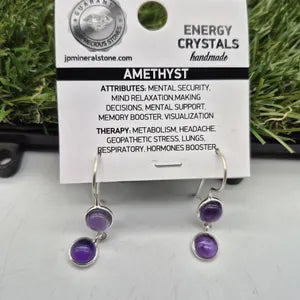 Double Amethyst Silver Plated Dangle Earrings, Purple Crystal Boho Earrings for Women