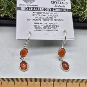 Double Carnelian Silver Plated Earrings, Orange Crystal Dangle Earrings