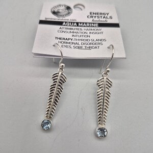 Faceted Aqua Marine Silver Plated Leaf Earrings for Women