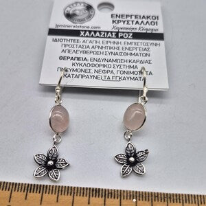 Rose Quartz Silver Plated Flower Earrings, Pink Crystal Dangle Earrings for Women