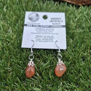 Polished Carnelian Crystal Dangle Earrings with Steel Earwire
