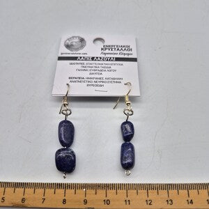 Handmade Lapis Lazuli Beaded Dangle Earrings - Blue Gemstone Boho Earrings