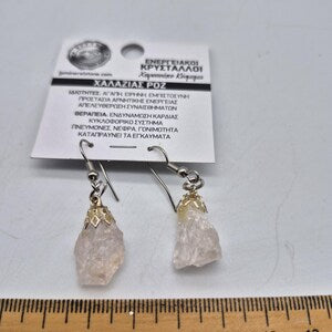 Raw Rose Quartz Dangle Earrings - Handmade Pink Crystal Earrings