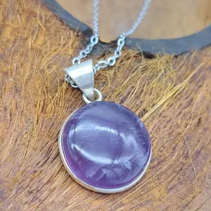 Amethyst Silver Plated Necklace in Steel Chain - Purple Crystal Pendant Necklace