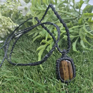 Tiger Eye  Macrame Wrapped Necklace - Protection Gift Accessories