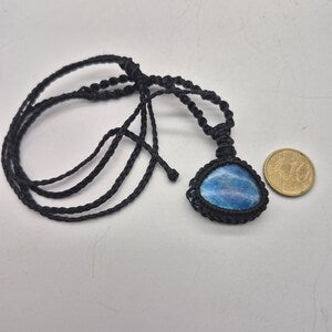 Blue Apatite Macrame Necklace, Blue Crystal Woven Necklace, Gemstone Pendant
