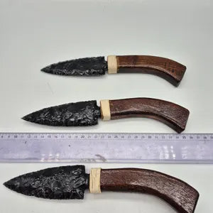 Raw Black Obsidian Knife - Crystal Decorative Knife with Wooden Handle