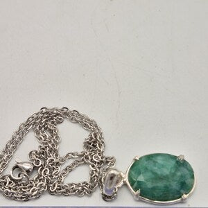 Faceted Emerald Silver 925 Bezel Necklace with Steel Chain