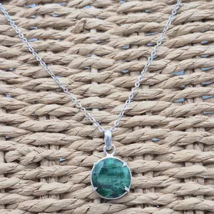 Faceted Emerald Silver 925 Bezel Necklace with Steel Chain