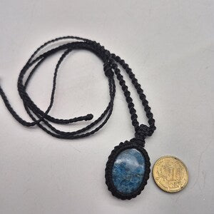 Blue Apatite Macrame Necklace, Blue Crystal Woven Necklace, Gemstone Pendant