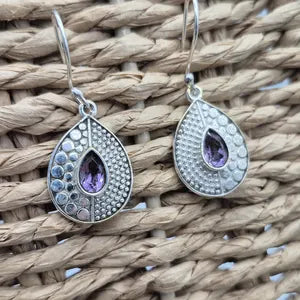 Faceted Amethyst Silver Plated Dangle Earrings