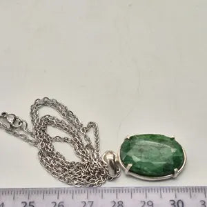 Faceted Emerald Silver 925 Bezel Necklace with Steel Chain