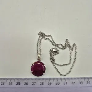 Faceted Ruby Necklace 925 Sterling Silver Bezel Pendant - Steel Chain