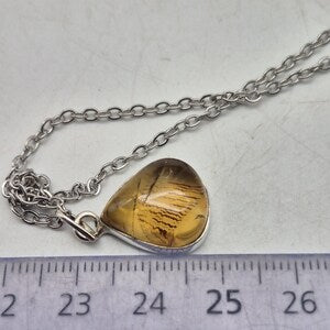 Natural Citrine Necklace: 925 Silver Bezel Pendant, Stainless Steel Chain