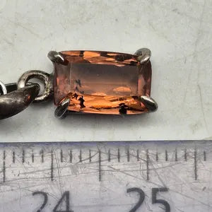 Orange Brown Faceted Teardrop Tourmaline Pendant: Sterling Silver, Stainless Steel Chain