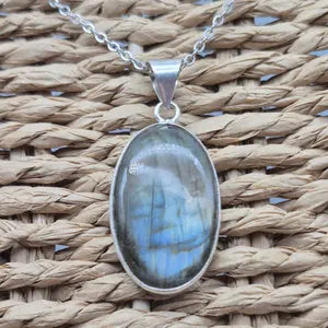 Labradorite Silver-Plated Necklace with Stainless Steel Chain