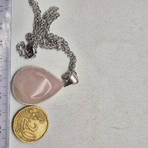 Rose Quartz Silver-Plated Necklace with Stainless Steel Chain –  Pink Crystal Pendant