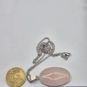 Rose Quartz Silver-Plated Necklace with Stainless Steel Chain – Handmade Pink Crystal Pendant
