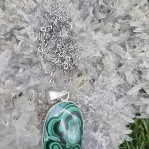 Malachite Silver-Plated Necklace with Stainless Steel Chain