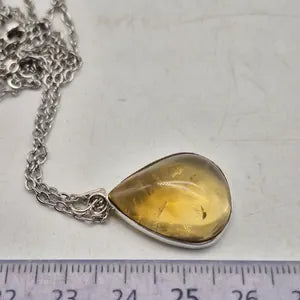 Natural Citrine Necklace: 925 Silver Bezel, Stainless Steel Chain