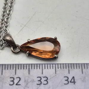 Orange Brown Faceted Teardrop Tourmaline Pendant: Sterling Silver, Stainless Steel Chain