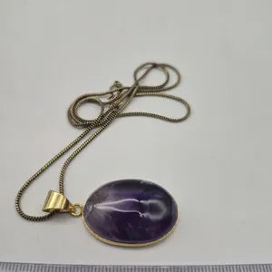 Amethyst Crystal Brass Pendant Necklace: Spiritual Stone Jewelry
