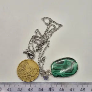 Malachite Silver-Plated Necklace with Stainless Steel Chain