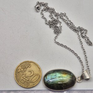 Labradorite Silver-Plated Necklace with Stainless Steel Chain