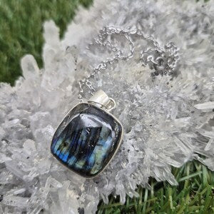 Handmade Labradorite Silver-Plated Necklace - Stainless Steel Chain, Everyday Jewelry
