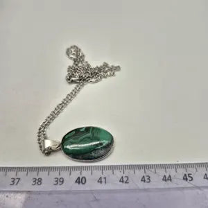 Malachite Silver-Plated Necklace with Stainless Steel Chain