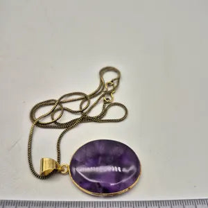 Amethyst Crystal Brass Pendant Necklace: Spiritual Stone Jewelry