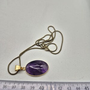 Amethyst Crystal Brass Pendant Necklace: Spiritual Stone Jewelry