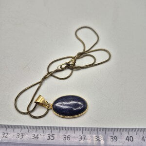 Lapis Lazuli Brass Pendant - Brass Chain