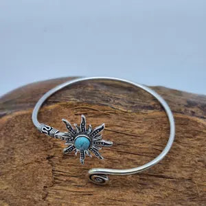 Turquoise Cuff Bracelet, Silver-Plated Crystal Jewelry, Adjustable Women’s Gemstone Cuff