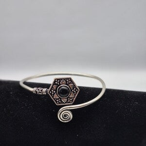 Black Tourmaline Cuff Bracelet, Silver-Plated Crystal Jewelry, Adjustable Women’s Gemstone Cuff