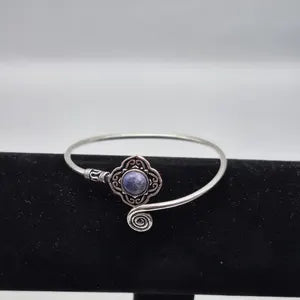Lapis Lazuli Cuff Bracelet, Silver-Plated Crystal Jewelry, Adjustable Women’s Gemstone Cuff