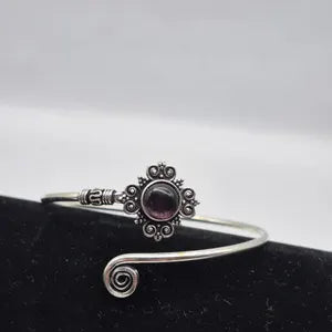 Red Garnet Silver Plated Cuff Bracelet | Adjustable Bangle for Women