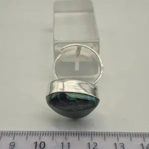 Malachite Adjustable Ring – Silver Plated Green Cabochon - Healing Crystal Jewelry