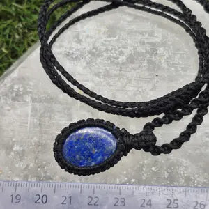 Lapis Lazuli Macrame Necklace: Woven Blue Gemstone Pendant