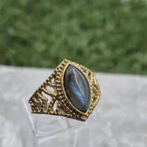 Labradorite Statement Brass Ring
