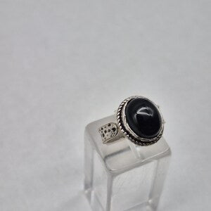 Black Tourmaline Silver Plated Adjustable Ring for Women