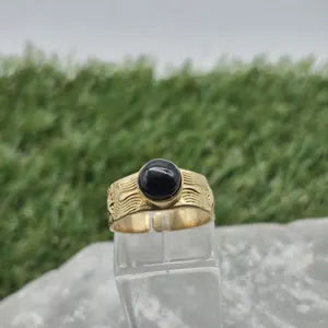 Black Tourmaline Adjustable Brass Ring for Women