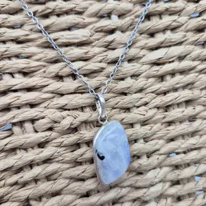 Mondstein mit schwarzem Turmalin Sterling Silber 925 Anhänger Cabochonschliff Heilkristall