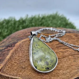 Crystal Jade Necklace Cabochon Cut Sterling Silver 925 Bezel Pendant