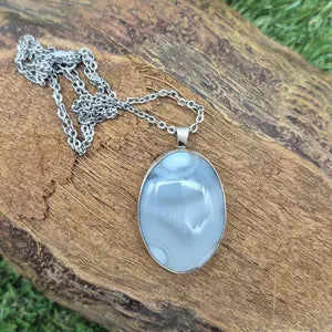 Blaue Achatkette mit Cabochonschliff, Sterlingsilber 925, Anhänger