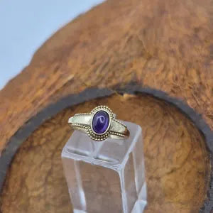 Amethyst Crystal Brass Adjustable Ring