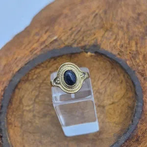 Blue Goldstone Ring – Adjustable Brass Sparkle Ring for Women