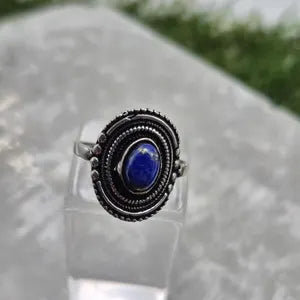 Lapis Lapis Crystal Silver Plated Adjustable Ring for Women