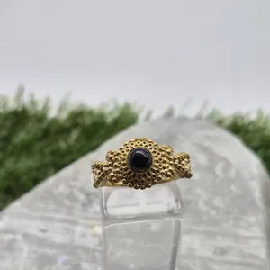 Black Tourmaline Adjustable Brass Ring for Women